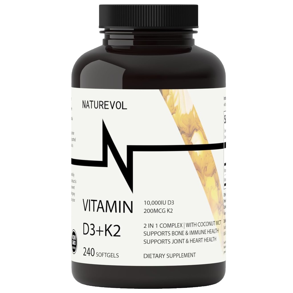 D3-vitamiini + K2-vitamiini Coconut Oil - D3 10 000 IU & K2 (MK-7) 200 mikrog 