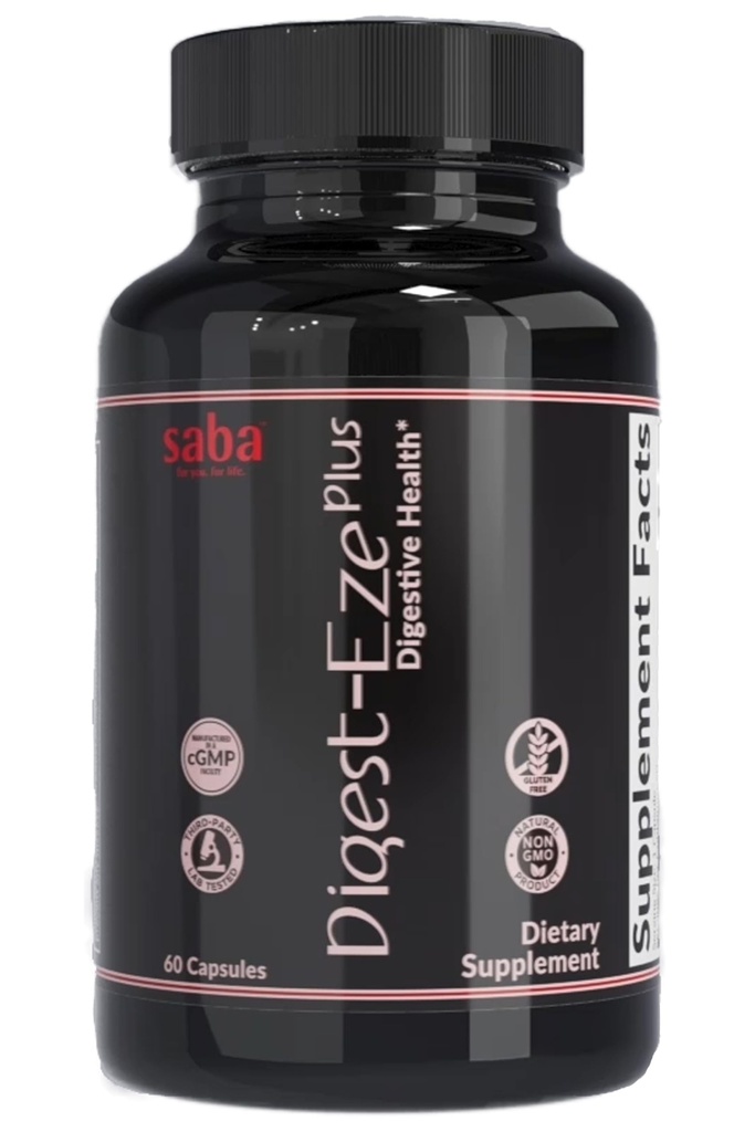 Saba Dgestive-EZE Plus...Broad Spectrum Plant-Source Enzymes, Prebiootit & Probiootit -Tuki Ruoansulatus- ja suolistotoiminnot, immuniteetti & imeytyminen betaiinilla, bromaiini -60 kapselia