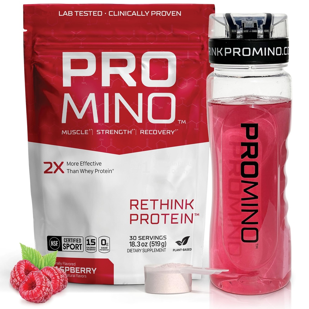 Promino® Essential Amino Acid Muscle Drink - 2X effektivare än Whey - NSF Certified for Sport - Sugar-Free Recovery Fuel - Raspberry, 30 portioner