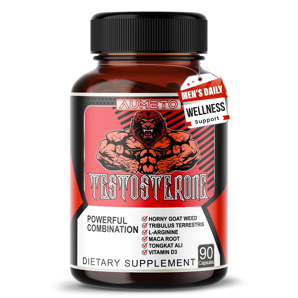 Elinvoima- ja hyvinvointituki miehille, joilla on Tribulus, Tongkat Ali, Maca Root, L-arginiini & D3-vitamiini 90 kapselia