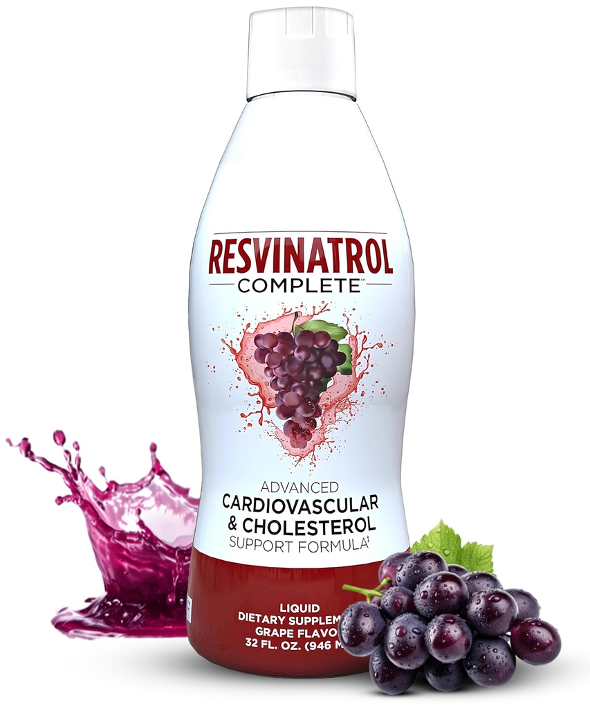 32 Fl. Oz. Advanced Liquid Cardiovascular & Cholesterol Support Formel - Liquid Resveratrol Supplement främjar hälsosam åldrande, hjärthälsa och energinivåer