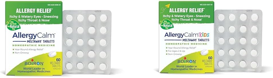 Boiron AllergiaCalm tabletit allergian hoitoon Bundle kanssa Adult 60 kreivi ja lapset 60 kreivi