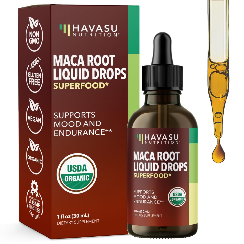 Organic Maca Root Liquid Drops - tukee hormonitasapainoa, mieliala, ja energia naisilla ja miehillä - Lepidium Meyenii tukemaan suorituskykyä ja elinvoimaa - ei-GMO, Vegaani, makuton - 60 tarjoilua