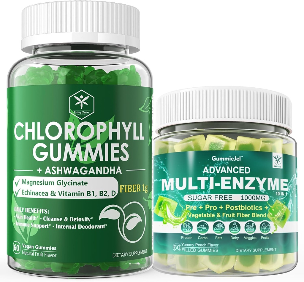 Ruoansulatuskanavan entsyymit Gummies & klorofyllikuitu Gummies Bundle