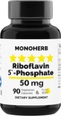 MONOHERB Riboflaviini 5'-Fosfaatti 50 mg - 90 kasviskapselit - Bioaktiivinen B2-vitamiini - valmistettu Yhdysvalloissa