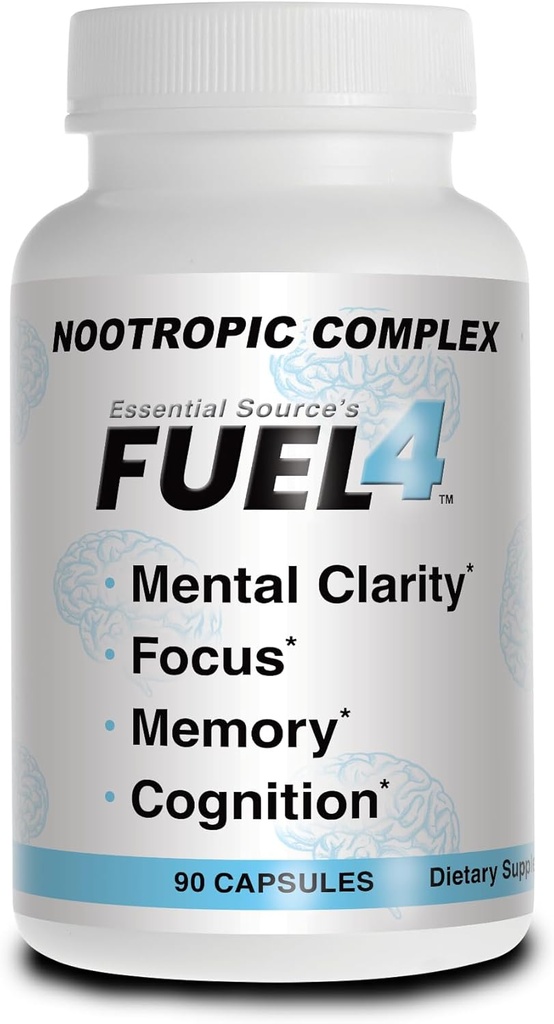 Fuel4 Nootropic Brain Support Supplement ... Focus & Mental Clarity Capsules with D3-vitamiini, Ginkgo Biloba, Cognivia, Alpha GPC, DMAE & Huperzine A ...