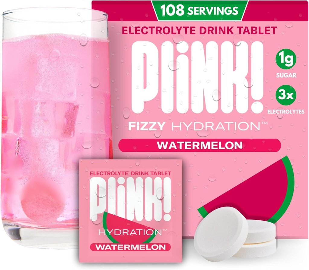 Plink! Fizzy Electrolyte tabletter för vuxna och barn - Watermelon, 108ct - Daglig Hydration med elektrolyter - Låg socker, Vegan, Keto Friendly, Non-GMO