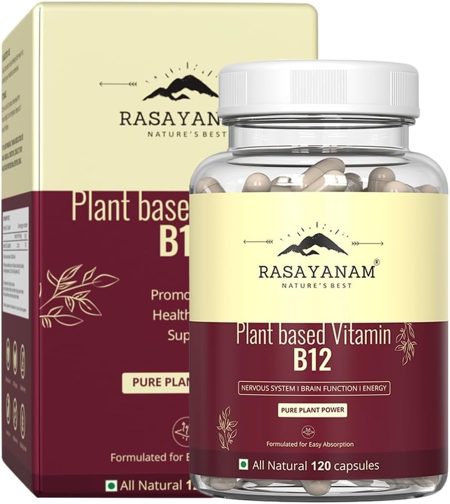 Kasvipohjainen B12-vitamiini täydentää miesten ja naisten ... Organic Formulation for Vegetarians & Vegans tukemaan hermoston ja aivojen toimintaa, Caplet