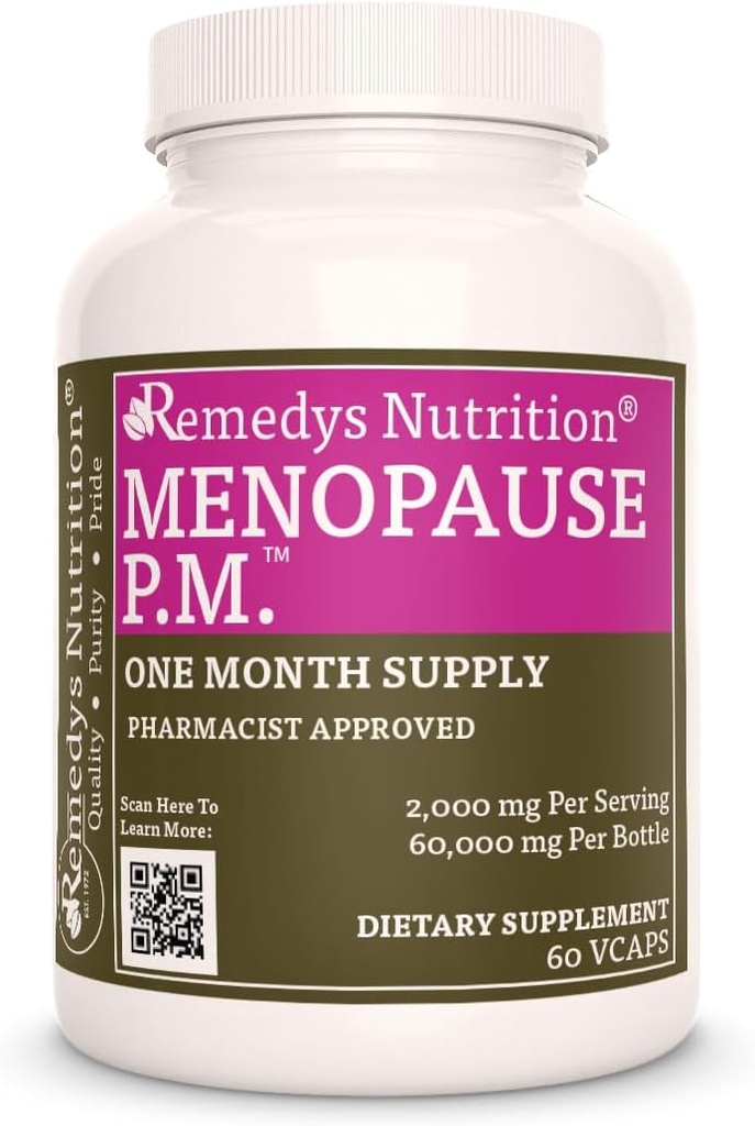 Remedy... Nutrition Menopause P.M.TM. 1000 mg, 60 Vegaanikapselia Kasviperäisen ruokavalion lisäravintoa kahden kuukauden toimitus