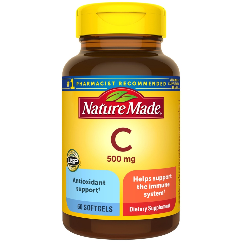 Luonto valmistettu C-vitamiini 500 mg, ruokavalio C-vitamiini täydentää immuunitukea, 60 Softgels, 60 päivän tarjonta