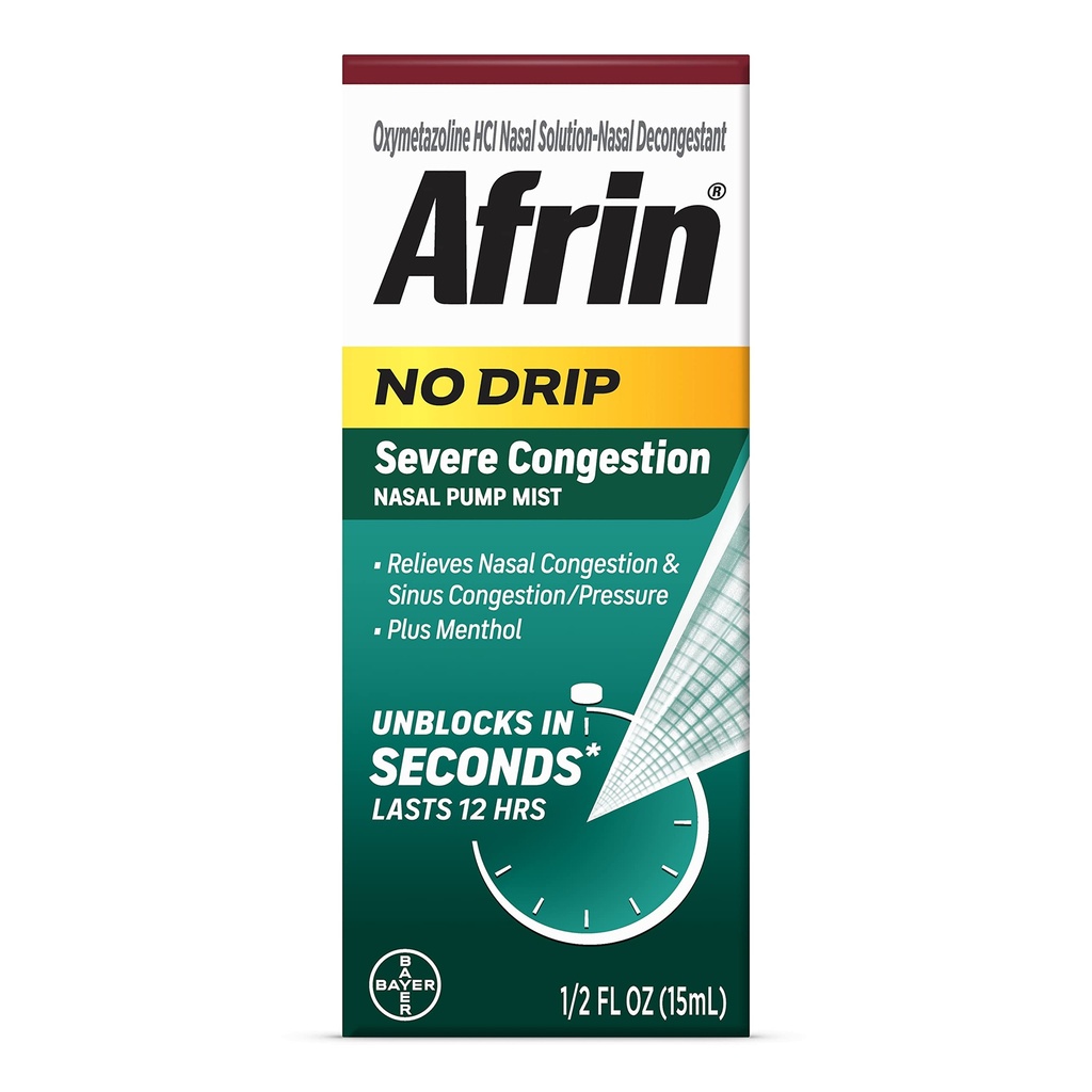Afrin No Drip Severe 12 Hour Nasal Decongestant Pump Mist - 0,5 uns