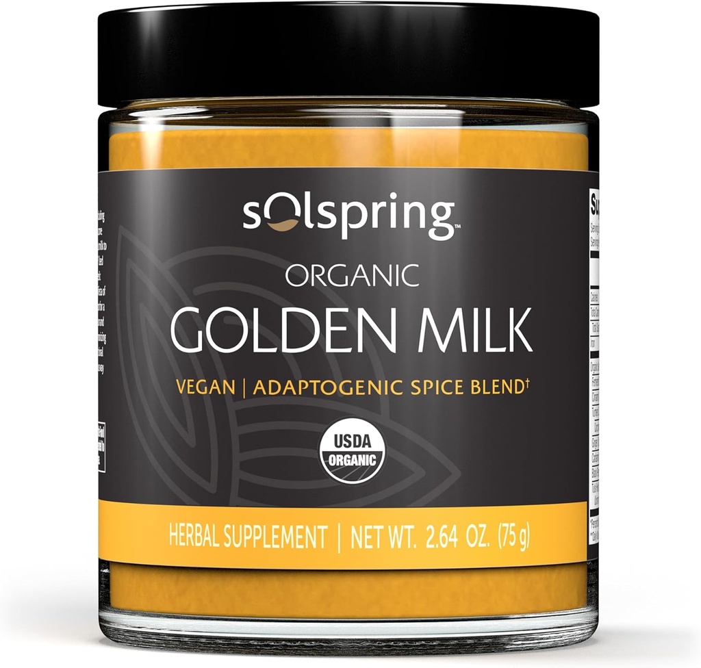 Dr Mercola Solspring Organic Golden Milk Herbal Supplement, 2.64 Oz. (75 g), Vegan Spice Blend med gurkmeja & Ginger, Non GMO, Gluten Free, Soy Free, USDA Organic