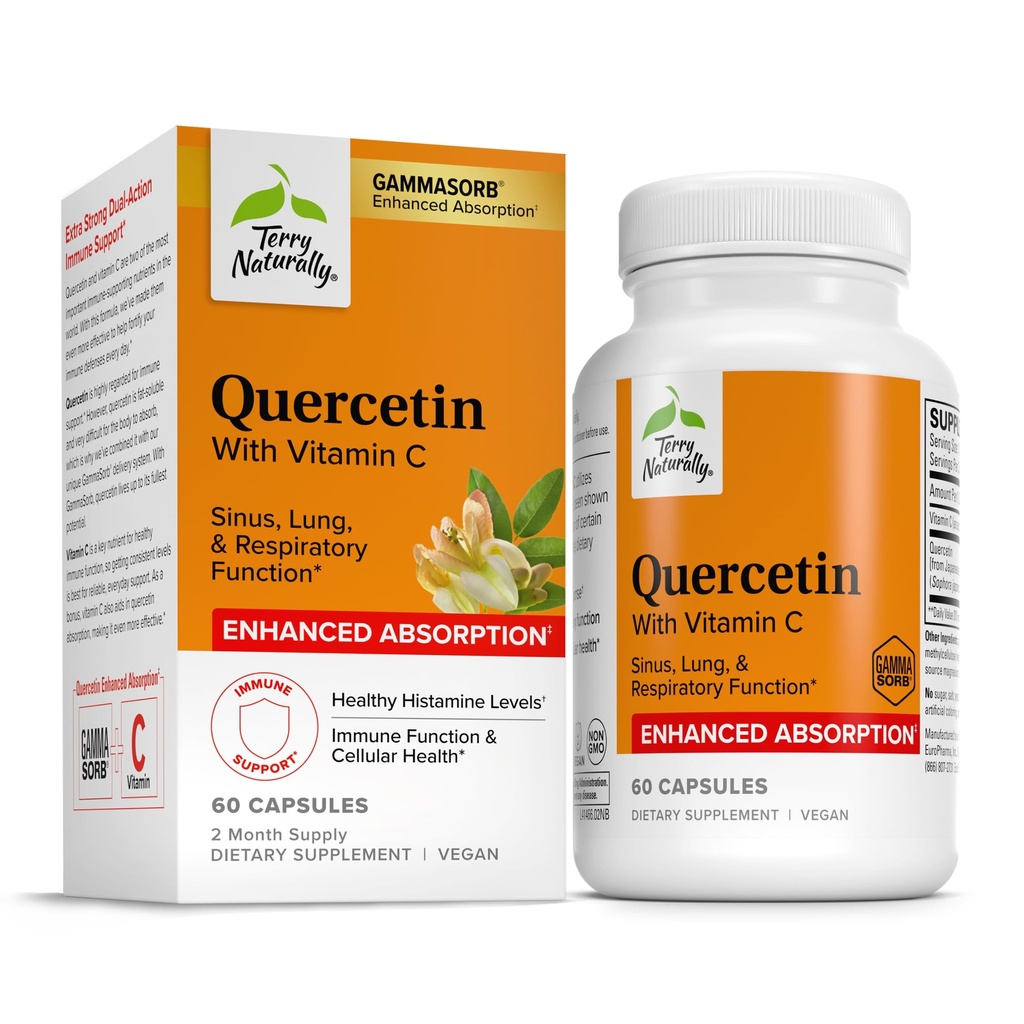 Terry Luonnollisesti Quercetin kanssa C-vitamiinin tehostettu imeytyminen - Quercetin täydentää Immunosupport & Cellular Health - hengitysteiden lisä Sinus & Lung Health - 60 kapselia