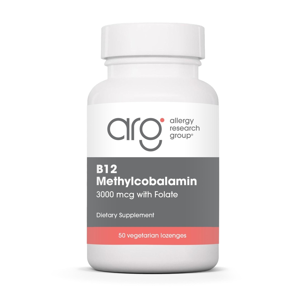 Allergy Research Group B12 Methylcobalamin Supplement - Vitamin B12 och Folate, med 400mcg Folic Acid, Pure, Vegetarian Lozenges - 50 Count