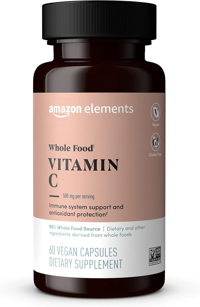 Element - Hel mat vitamin C, 95% Hel matkälla, kost och andra ingredienser som härrör från hela livsmedel, icke-GMO verifierade ingredienser, vegan certifierade och glutenfria, 60 kapslar