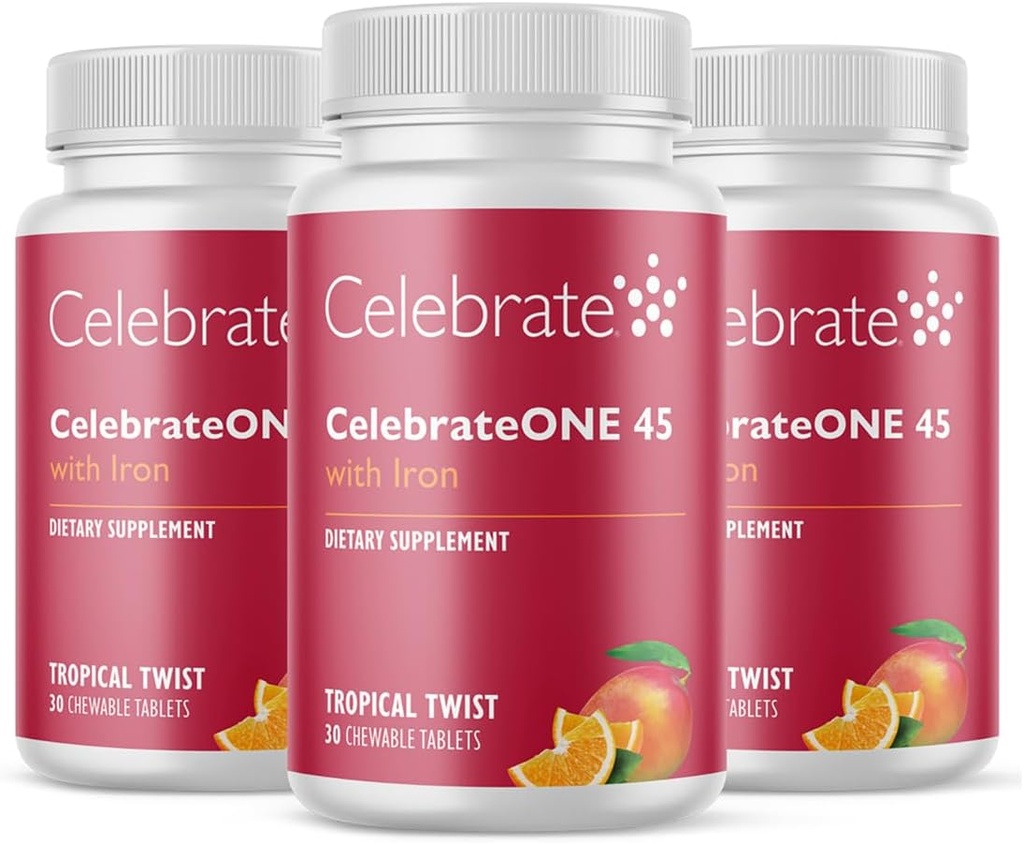 Fira vitaminer CelebrateONE 45 Chewables, 45mg Iron - När daglig bariatrisk multivitamin, väsentliga vitaminer och mineraler - Gastric Bypass & Sleeve Gastrectomy Supplement - Tropical (90 tabletter)