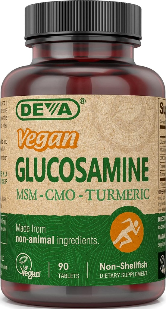 Deva Vegan Glukosamiini MSM & YMJ, YMJ, Turmeeriuute, Boswellia uute ei-eläinperäisiä ainesosia, 90 tablettia