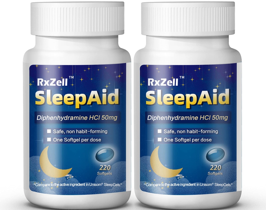 Sleep Aid, Diphenhydramine Softgels 50mg, Easy-to-Swallow, stöder djupare vilsam sömn, icke vana-formning (220 grejer | Pack 2)