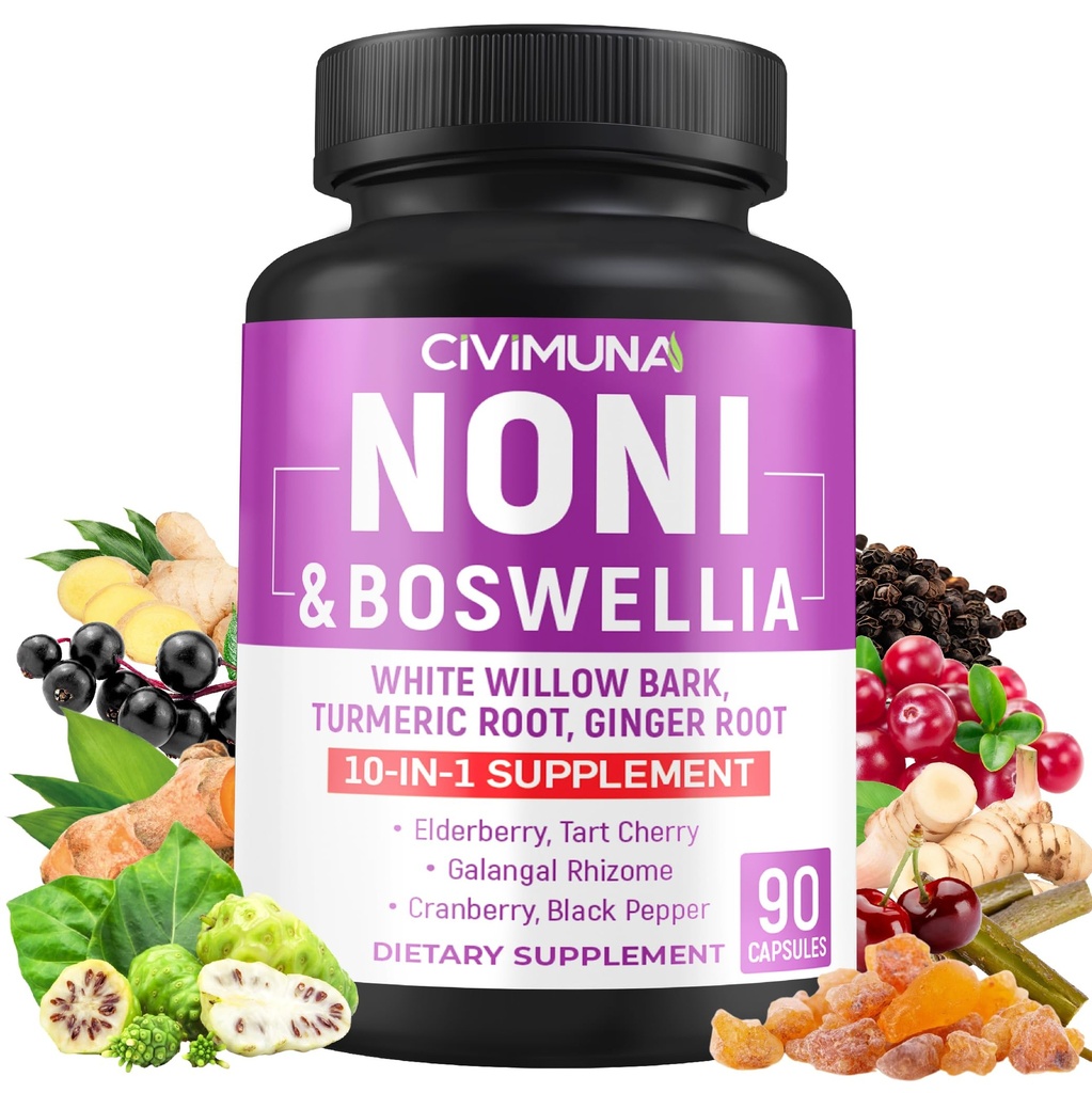 Noni-kapselit, joissa Boswellia, White Willow Bark, Turmeeric, inkiväärijuuri ja enemmän - 90 kapselia 3 kuukauden toimitus