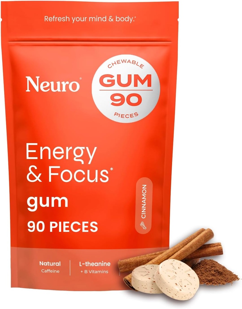 NeuroGum Energy & Focus Gum (Cinnamon, 90 Pieces) ... 40 mg Natural Coffeine + L-Theanine + B12 & B6-vitamiini + Xylitoli...