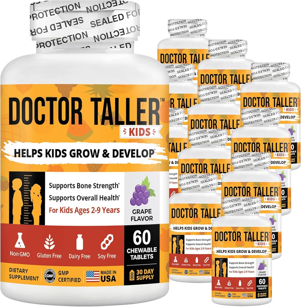 Nubest Tohtori Taller Lapset monivitamiinit, Multimineral, Kalsium purutabletteja, kalsium täydentää lapsille ikä 2-9 - Rypäleen maku - auttaa lapsia Terve - 12 Pack
