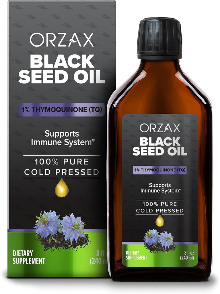 ORZAX Musta siemenöljy Liquid (8 fl oz) - Kylmäpuristettu 100% puhdas vegaaninen, gluteeniton, ei-GMO ...