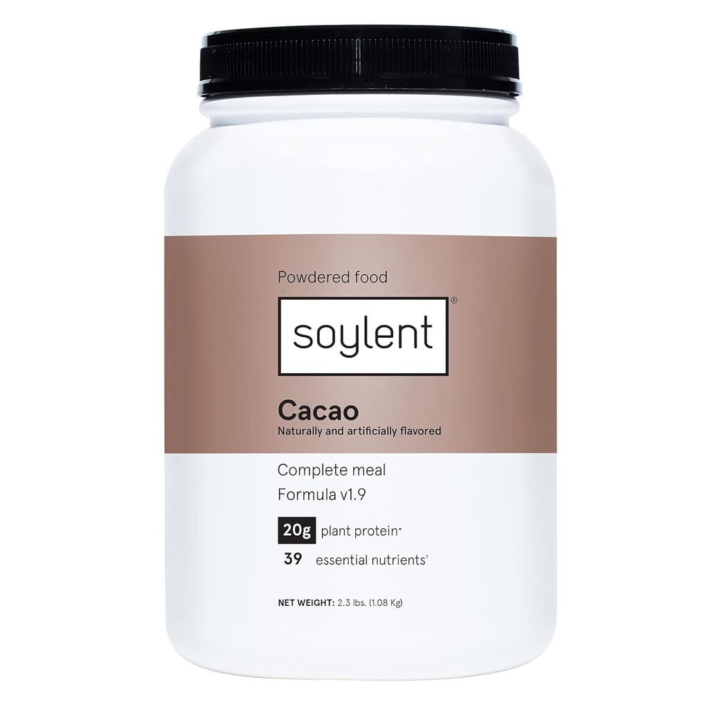 Soylent Complete Nutrition Meal Replacement Protein Powder, Cacao - Kasvipohjainen Vegaaniproteiini, 39 Essential Nutrients - 36.8oz