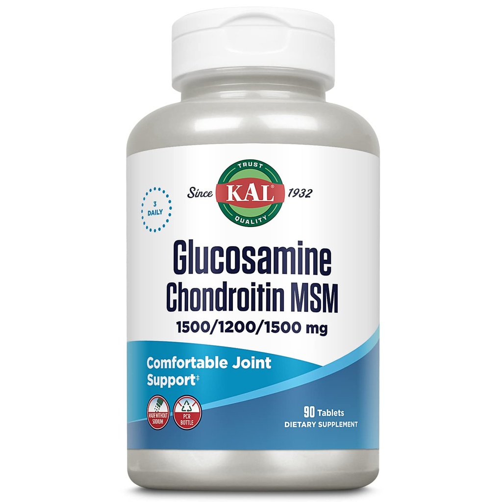 KAL Glukosamiini Chondroitin MSM, yhteinen tuki täydentää naisille ja miehille, 1500 mg Glukosamiini Sulfate, 1200 mg Chondroitin, 1500 mg MSM, nopea disintratio, 60 päivän takuu, 30 tarjoiluja, 90 tablettia