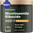 NAD Supplement - NAD Nicotinamide Riboside 900 mg, Resveratrol, Quercetin - NAD Supplement för anti-aging, energi, fokus - 80 kapslar