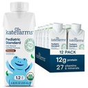 KATE FARMS Organic Pediatric 1.2 High Calorie Chocolate Nutrition Shake, 12g proteiinia, 27 vitamiinia ja kivennäisaineita, Aterian korvaaminen, 8.45 oz (12 pakkaus)