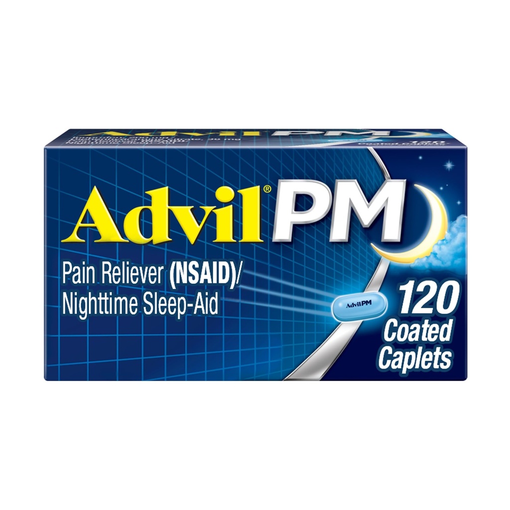 Advil PM Pain Reliever ja yöllä uniapu, kipulääke Ibuprofeeni kivunlievitykseen ja difenhydramiini Sitraatti uniapuun - 120 päällystetty Caplets