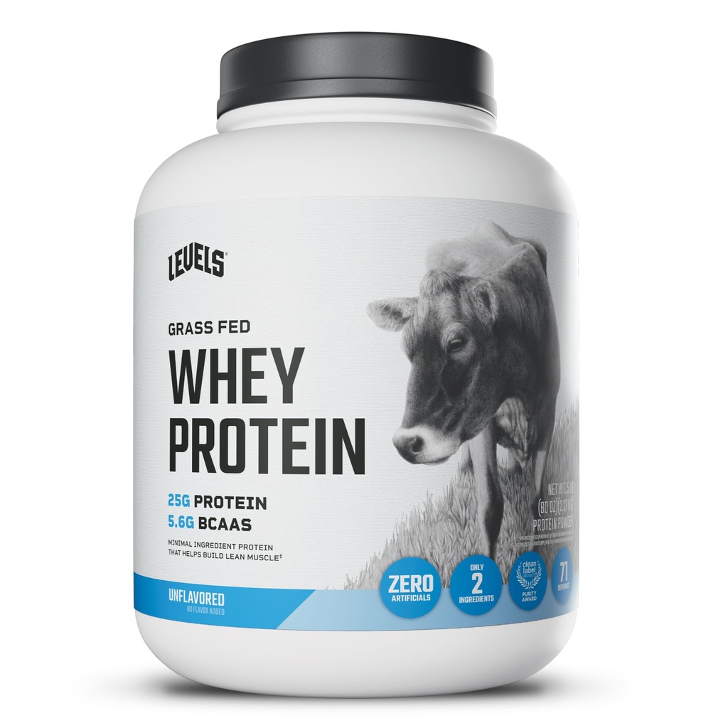 Levels Grass Fed Whey Protein Powder, No Artificials, 25G Protein, Unflavored, 5LB