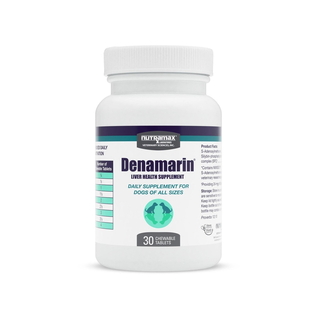 Nutramax Denamarin Lever Health Supplement för hundar, med S-Adenosylmetionin (SAMe) och Silybin, 30 Chewable Tablets