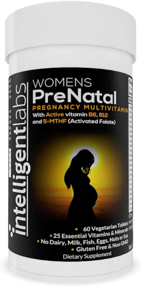 Älykkäät laboratoriot Naisten prenataalinen monivitamiini, 25 Essential Raskaus Vitamiinit ja mineraalit, 5-MTHF Aktivoitu Folate, Active B12 ja B6, Helppo ottaa, 2 kuukauden tarjonta