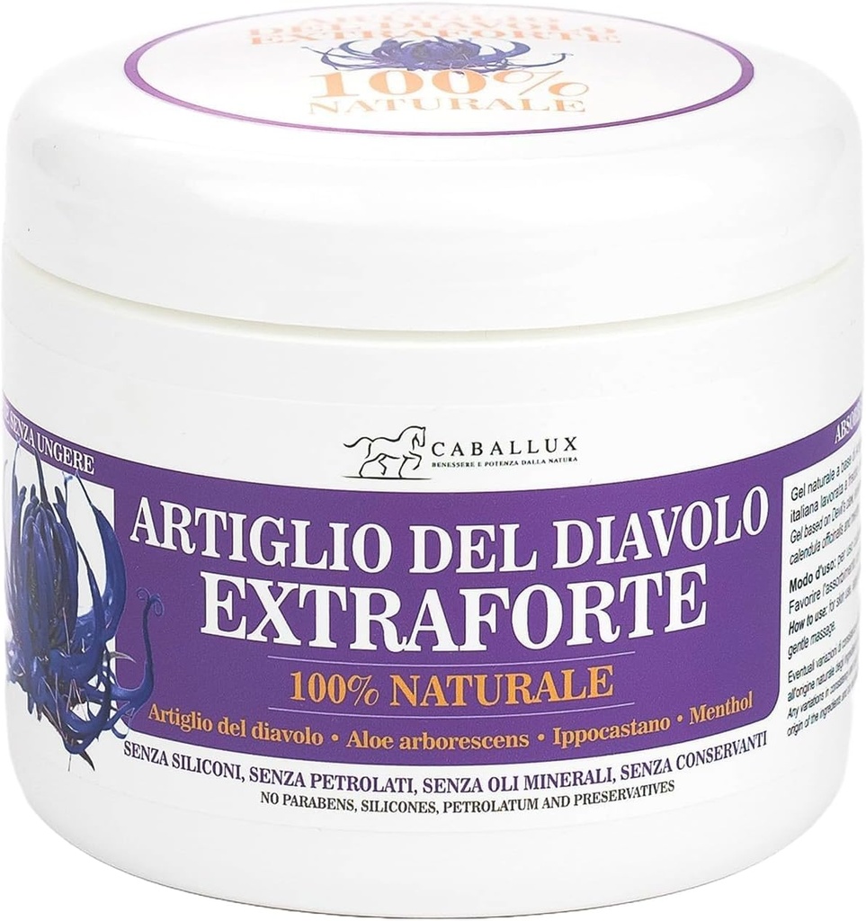 Devil's Claw Strong Gel 100% Natural - Rikastettu Italian Aloe Arborescens, Hevonen Kastanja, Menthol lihasten ja nivelten - 17 Oz
