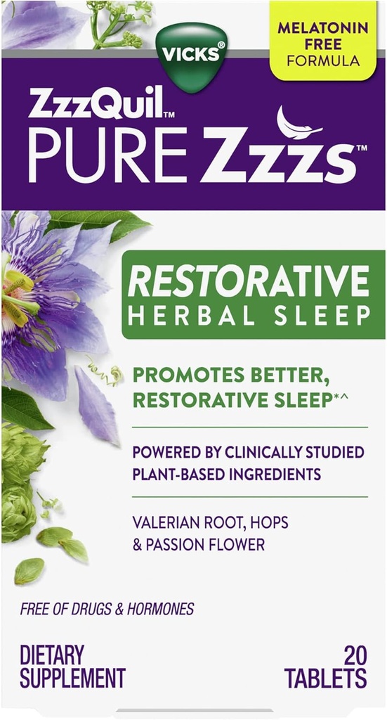 Vicks, ZzzQuil Pure Zzzs Restorative Herbal Unilääke tabletti, 20 kreivi