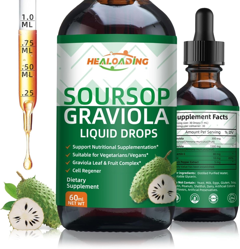 Soursop Bitters Liquid Drop: Organic Graviola Soursop Leaf Extract Liquid for Cell Support, Regeneration, Immuuni Boost, Rentoutua ja antioksidantti tuki