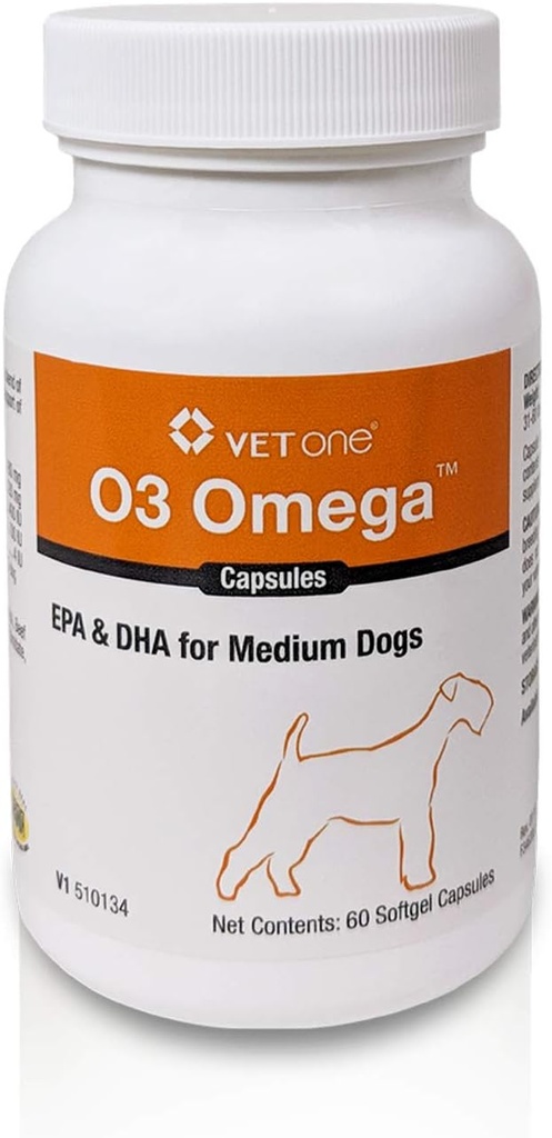 VetOne O3 Omega Soft geeli keskikokoisille koirille - Essential Faspast Acid Support - Ihon ja turkin täydentää - 60 kapselia
