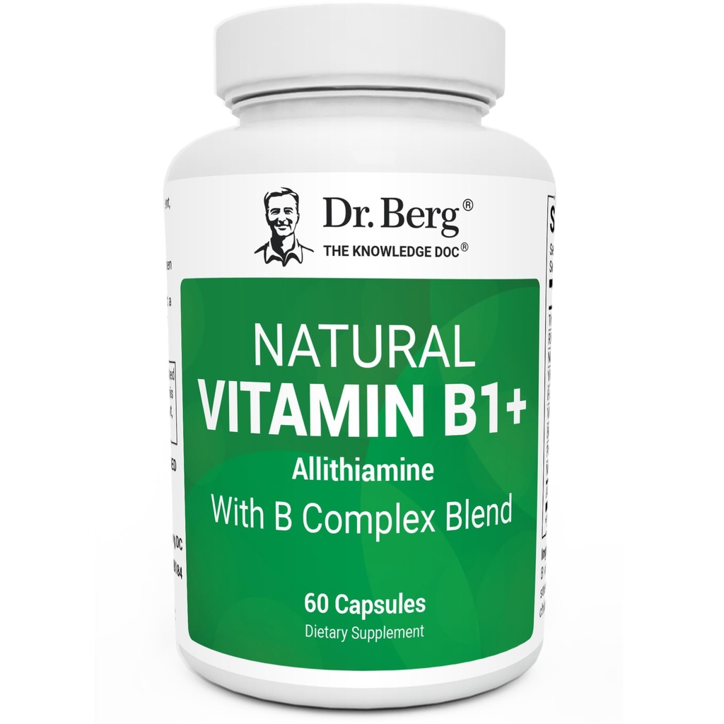 Dr Berg Natural Vitamin B1 B6 B12 Complex - Allithiamin Vitamin B1 Supplement med 8 Essential Vitamin B Complex för Män & Kvinnor Inklusive Thiamin, Niacin, Folate, Magnesium & Mer - 60 kapslar