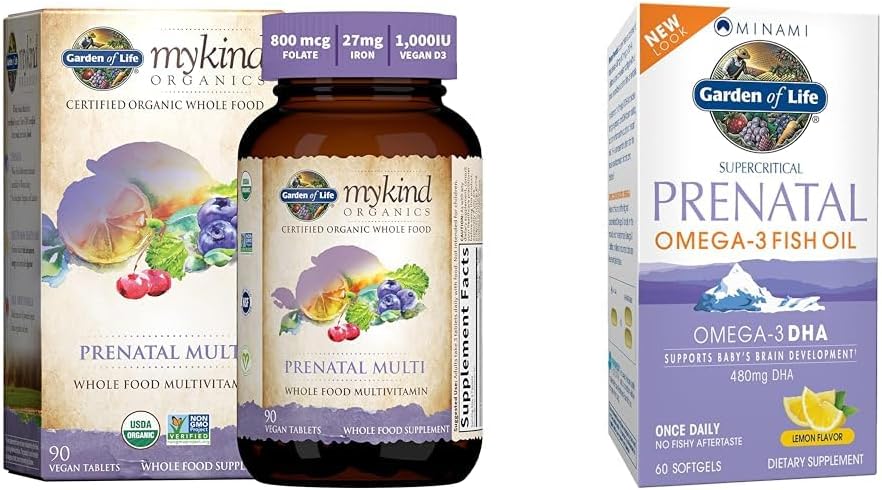 Elämänpuutarha Naisten prenataali monivitamiini D3, B6, B12, C & Iron & Prenatal DHA Omega 3 Kalaöljy - Minami luonnollinen prenatal, 60 Softgels