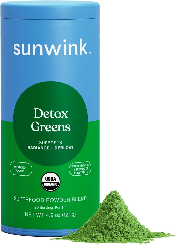 Sunwink Detox Powdered Greens - Organic Greens SuperFood Powder för Debloat - Super Greens Powder w / Celery, Dandelion, Spirulina - Daily Greens Powder för Gentle Detox - 4,2 uns (20 portioner)