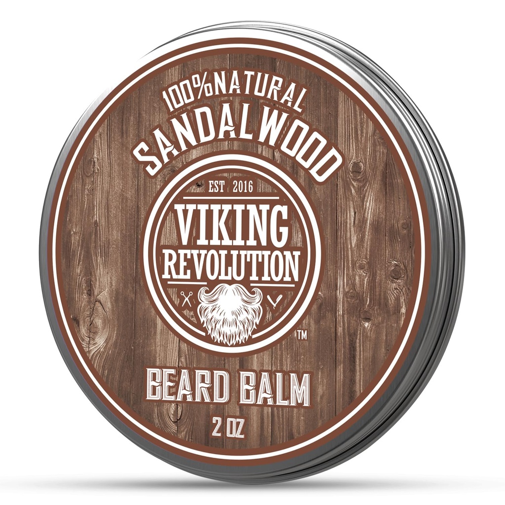 Viking Revolution Sandalwood Parta Balm - Parta voi Argan Oil, Parta Softener miesten kanssa Jojoba Oil - Parta Kosteuttaja miesten kanssa Beeswax - Partavaha miesten (2oz, 1 Pack)