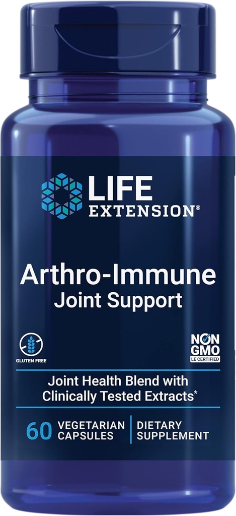 Life Extension Arthro-Immune Joint Support, Curcumin EliteTM Turmeric Extract, Andrographis paniculata, stöder rörlighet och flexibilitet, vegetarisk, glutenfri, icke-GMO, 60 kapslar