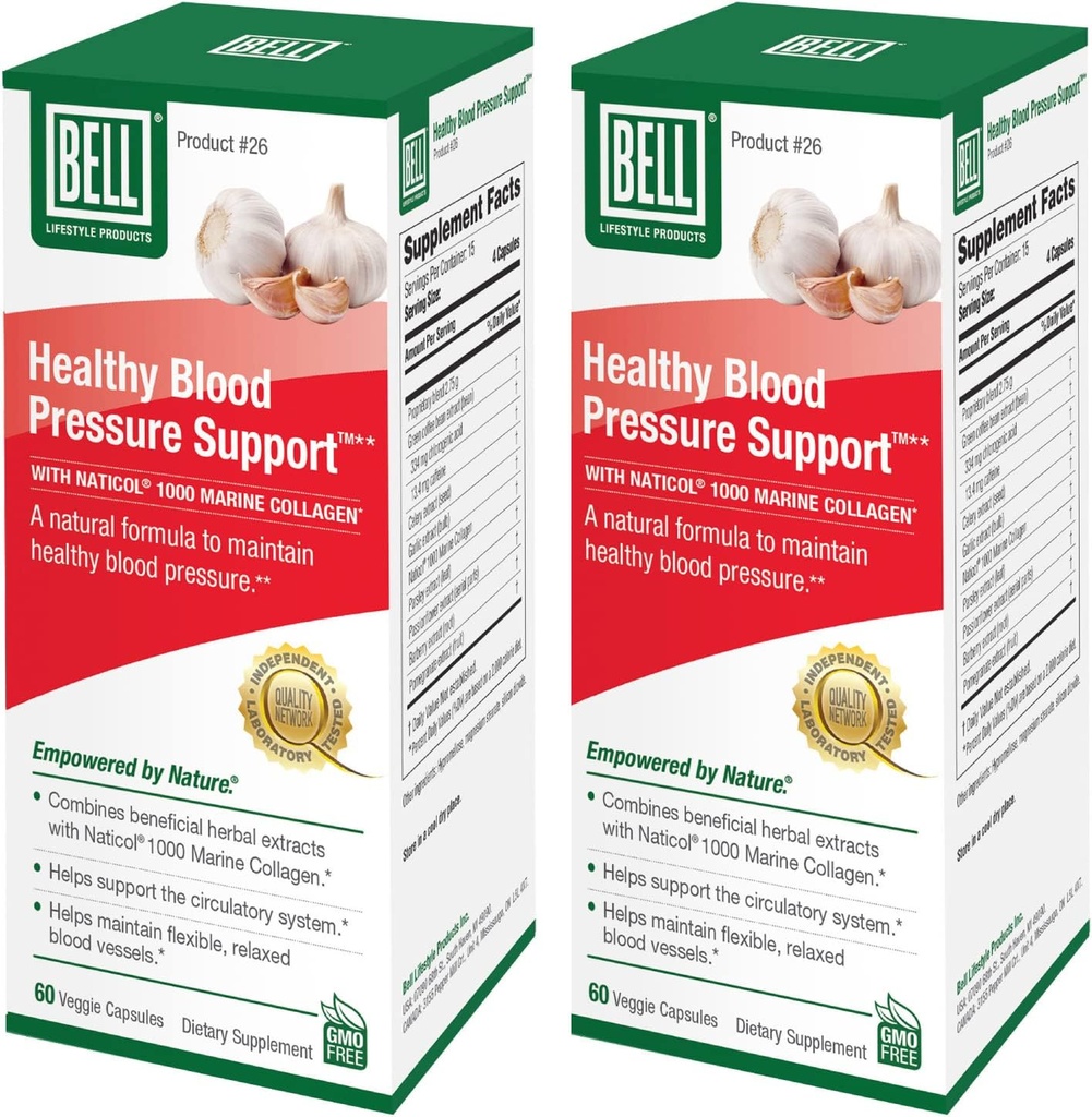 Bell Healthy Blood Pressure SupportTM Unique Blend - Natural Blend of Green Coffee Bean Extract, Valkosipuli & selleri Seed Extract Verenpaine lisäravinteet - 2 pakkaus 60 kapselia Each, Vegaani, ei-GMO