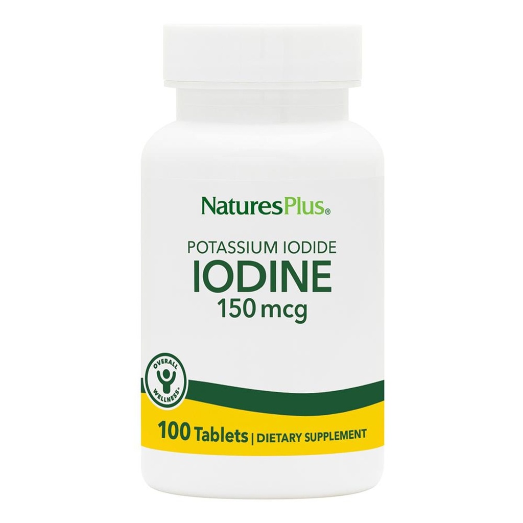 NaturesPlus Kalium Iodide - 150 mikrog, 100 vegaanitablettia - Kilpirauhasen tuki täydentää hengitysterveys - kasvisruokaa, gluteeniton - 100 tarjoilua