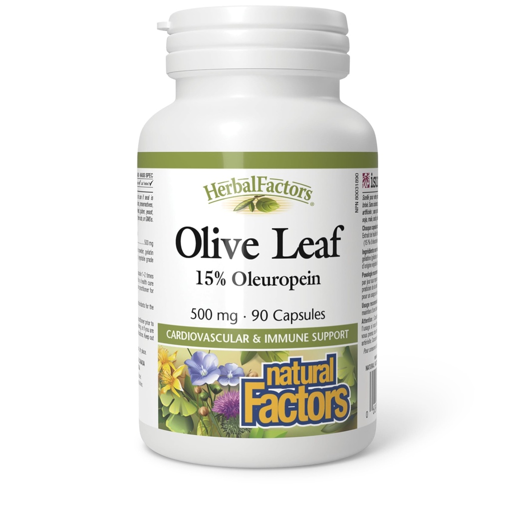 Kasviperäisten tekijöiden mukaan, Olive Leaf 500 mg, Natural Wellness Formula, 90 kapselia