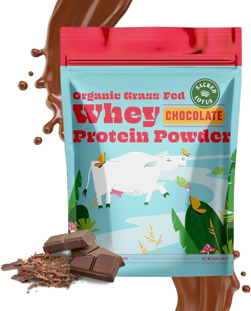 SunLife Organics Grass Fed Whey Protein Powder Chocolate | 100% Organisk proteinpulver för män och kvinnor, naturligt sötad med Cacao, Coconut Creamer och Stevia (16 Oz) 15 portioner