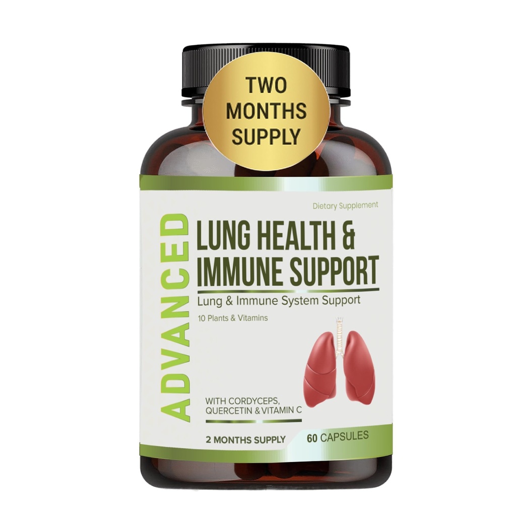 Lung Health & Immuno Support Supplement - Keuhkojen puhdistus ja detox kanssa vastustuskyky vitamiineja parempien keuhkojen, immuuni puolustus, kirkas keuhkot & syvä hengitys mukaan lukien Quercetin & Cordyceps. Kaksi kuukautta