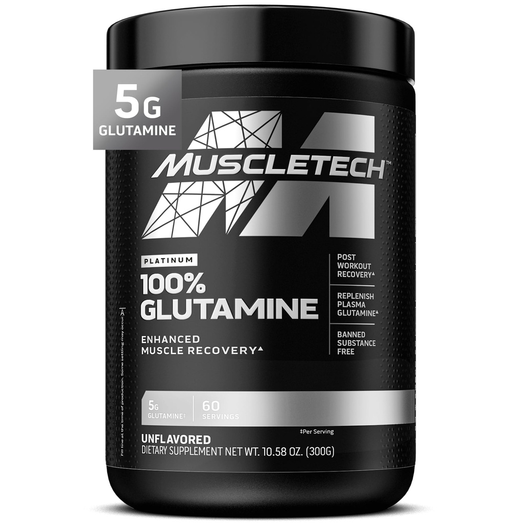 Muscletech 100% L-Glutaminpulver för förbättrad muskelåterställning - Ren L Glutamin Muscle Growth Builder & Energy Boosting Nutritional Supplement för män och kvinnor - Osmakad, 60 portioner