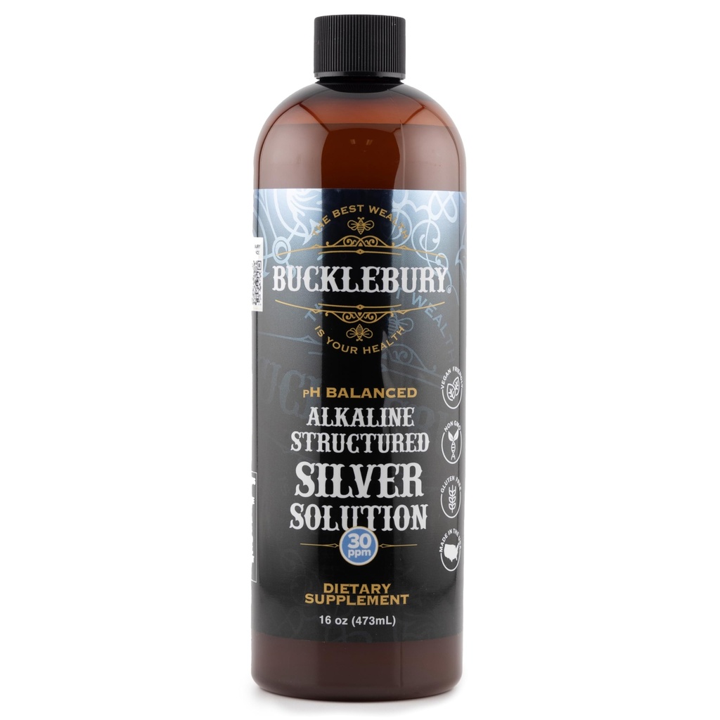 Bucklebury Silver Solution Liquid 30ppm - pH Balanced Natural Alkale Structured Kolloidinen Silver Liquid for Immune Support & Overall Health - Gluteeniton Kolloidinen tippa aikuisille & Lemmikkieläimille - 16 Oz